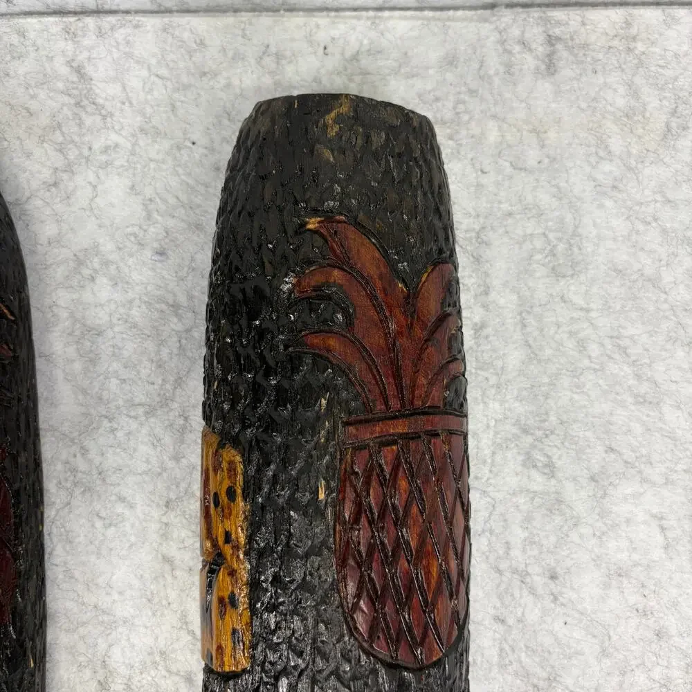 Vintage 1970s Hawaiian Carved Wood Tiki Couple – Wall Art Pair 18.5